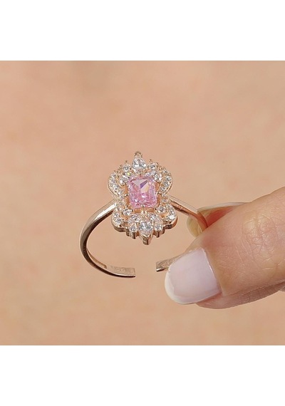 Mia Vento Pink Taşlı Işıltı Klasiği Rose Renk Vintage Gümüş Mini Set