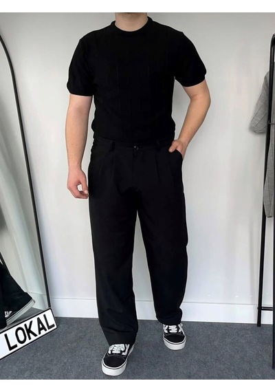Erkek Slim Kısa Kollu Triko Tişört Yazlık Basic SIYAH
