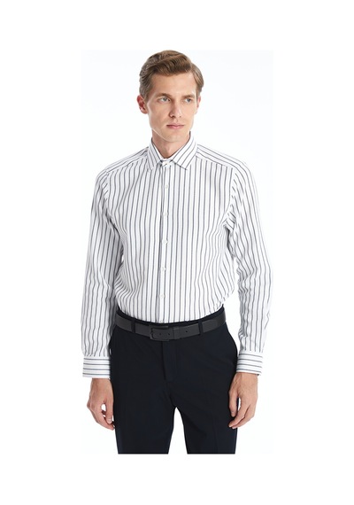 Lcw Busıness Lacivert Slim Fit Uzun Kollu Çizgili Armürlü Erkek Gömlek