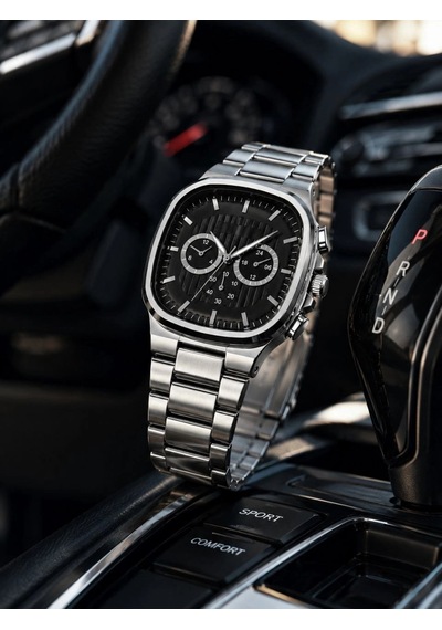 Erkek Gümüş Renk Metal Kordon Analog Kol Saati Siyah Kadran Takvim Göstergeli - Gümüş Çok Renkli 96587900