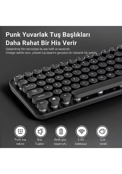 Polham 2.4ghz Kablosuz Retro Klavye Ve Mouse Seti, Tak Çalıştır Tüm Cihazlara Uyumlu Klavye Mouse Seti Lazer