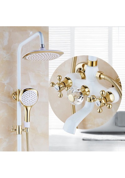 Banyo Bataryası + Duş Seti Altın - Beyaz Özel Seri