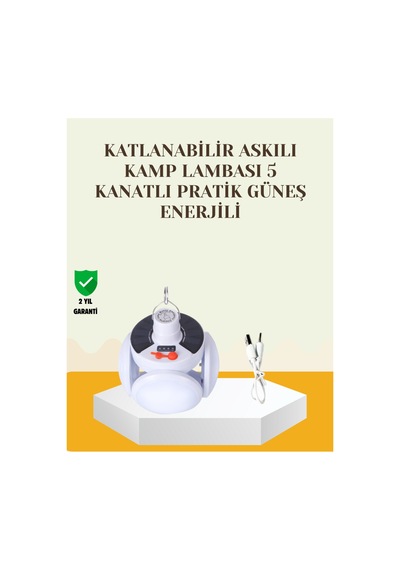 Güneş Paneliyle Şarj Olan Katlanabilir Led Çadır Lambası 5 Kademeli Aydınlatma Belirtilmemiş