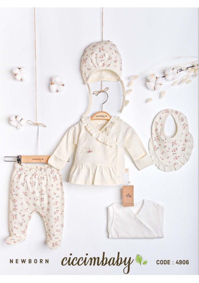 Ciccim Baby 5 Li Naturel Flower Garden Zıbın Seti Ekru