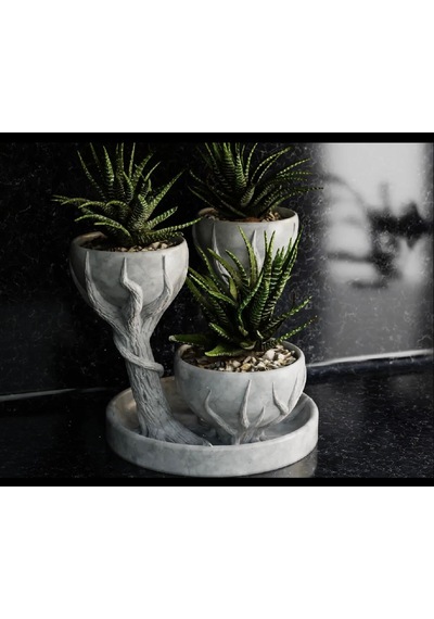 3d Üçlü Hand Of Tree Mermer Desenli Plastik Vazo Mermer Desen