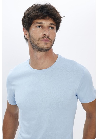 Tudors Erkek Slim Fit Dar Kesim Pamuk Yumuşak Dokulu Basic Açık Mavi Bisiklet Yaka Tişört-31787-mavi Mavi