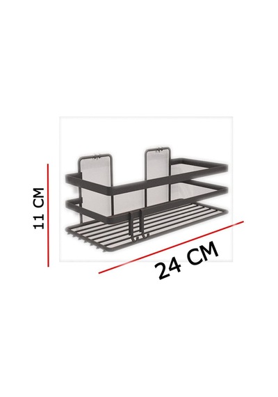 Suntel Krom Renk Yapışkanlı Kancalı 2 Adet Set Banyo Rafı Gri
