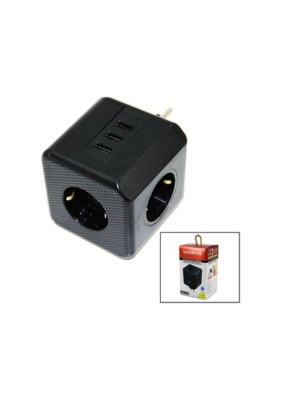 Termal Akım Korumalı 3x Priz 3x Usb Duvar Tipi Priz Siyah 10a - 2500w 0
