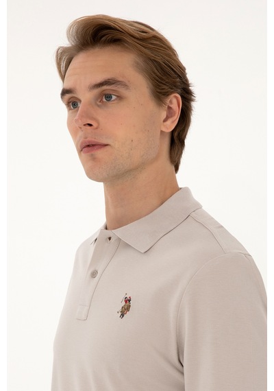 U.S. Polo Assn. Erkek Regular Fit Polo Yaka Taş Basic Sweatshirt 50313772-VR049