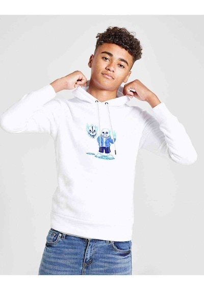 Tshirthane Undertale Sans Skull Baskılı Unisex Çocuk Kapüşonlu Beyaz Sweats