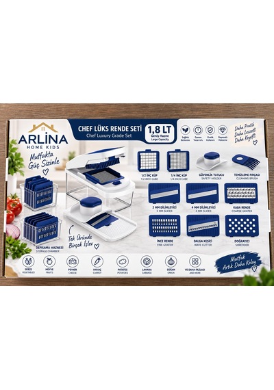 Çok Fonksiyonlu 8 Bıçaklı Doğrayıcı Set Sebze & Meyve Dilimleme, Rendeleme Ve Küp Doğrama Aparatı1,8 Lt Beyaz