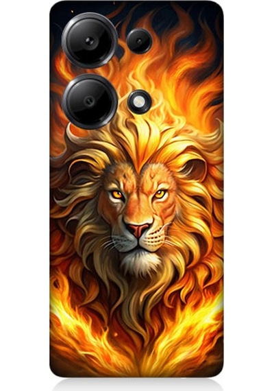 Xiaomi Redmi Note 13 Pro 4g Uyumlu Alevler İçinde Aslan Desenli Silikon Kılıf Çok Renkli