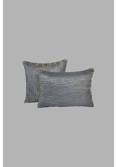 Kırlent Kılıfı Çizgili Desenli Jakarlı Dokuma Kumaş 2'li 45x45 Ve 35x50 Çift Taraflı Biyeli Füme
