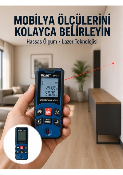 50 Metre Lazer Ölçüm Cihazı Alan Ve Mesafe Hesaplama Yeni Nesil Standart