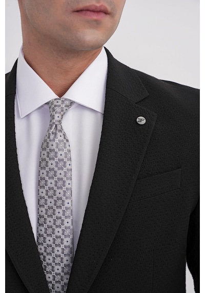 Efor Slim Fit Çift Yırtmaç Gofre Kumaş Esnek Siyah Spor Takım Elbise Tk 940 Siyah