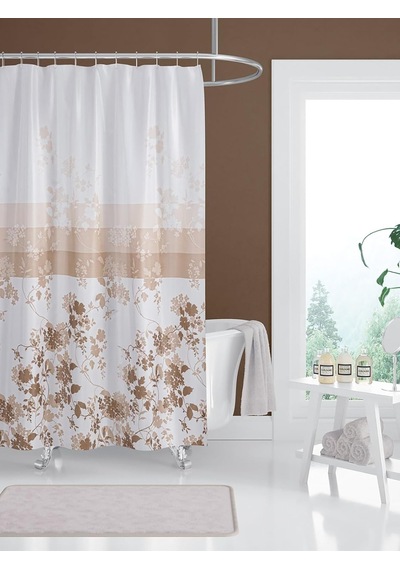 Tropik Home Çiçekli Banyo Duş Perdesi-kahverengi Renk Duş Perdesi, Tek Kanat Küvet Perdesi 180x200 Cm Diğer