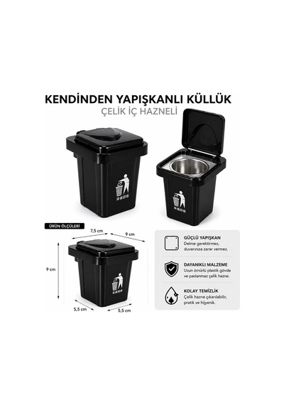 3b Trend Kendinden Yapışkanlı Duvar Tipi Küllük Çelik İç Hazneli Balkon Mutfak Duvara Monte Küllük