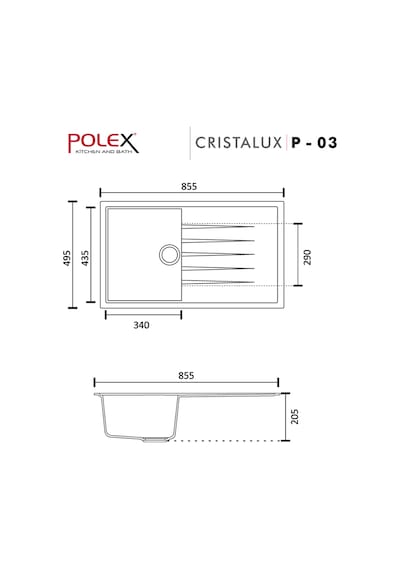 Polex Cristalüx Granit Evye P-03 Bej Tezgah Altı Ve Tezgah Üstü Mutfak Evyesi 85x49.5 CM