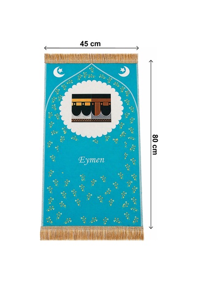 Çantalı Erkek Çocuk İbadet Seti Mavi Kabe Motifli İsimli Seccade Orta Boy Kuranı Kerim Tesbihli