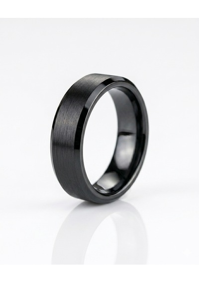 Erkek Düz Siyah Renk 6 Mm Tungsten Yüzük
