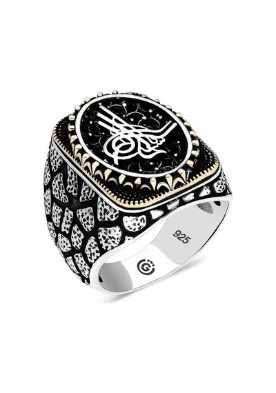 Gümüş Tuğra Oval Erkek Yüzük T6515 Gümüş