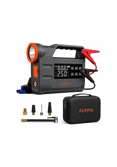Auhma A9933 4'ü 1 Arada Akü Takviye 12.000 Mah Şarjlı Hava Pompası Powerbank & Dijital Fener
