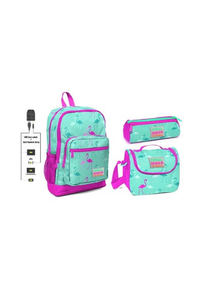 Coral High Usb ve Aux Çıkışlı Okul Çanta Seti - Kız Çocuk - Yeşil