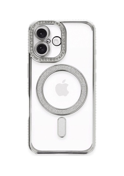 Apple İphone 16 Kılıf Joke Simli Magneticsafe Kılıf - Gümüş Çok Renkli