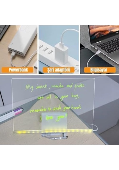 Shopexxtra Led Işıklı Şeffaf Çizim Tableti Ve Yazı Tahtası - 30x20 Cm, Ayarlanabilir Standlı Akrilik Not Panosu, Genel