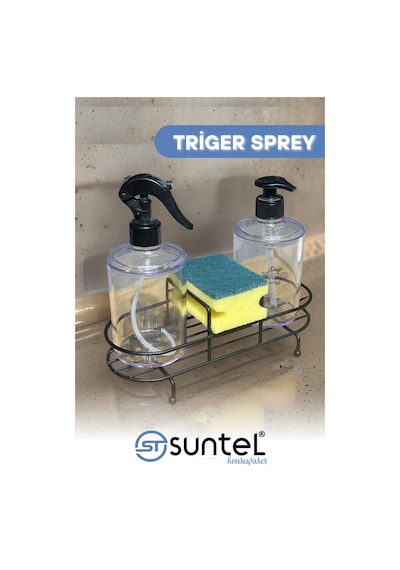 Suntel Triger Spreyli Sabunluk Ve Süngerlik Seti Tezgah Üstü Düzenleyici Siyah