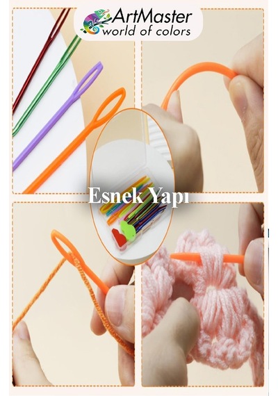 Plastik Yün İğnesi Renkli 10 Adet 9 Cm Dikiş İğnesi Plastik İğne İplik İğnesi Dokuma İğnesi Örgü Dikme Dikiş