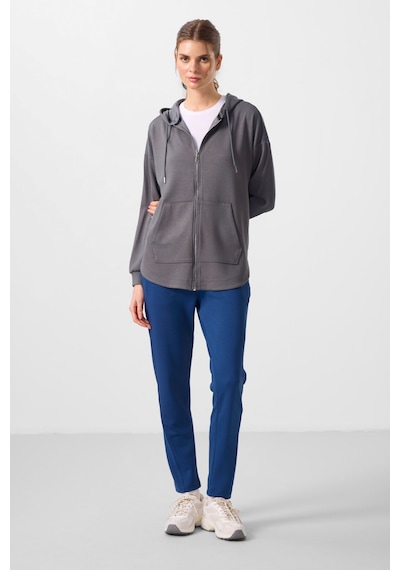 Tommylıfe Koyu Gri Yumuşak Dokulu Kapüşonlu Oversize Kadın Tunik Sweatshirt - 97302