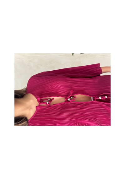 Verymoda Önden Bağlamalı Plise Gömlek - F1739 Bordo