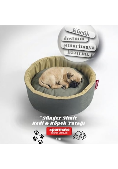 Xpermate Kedi Ve Köpek Yatağı Küçük Irk Köpek Yuvası Sünger Simit Antrasit Bej, 55 Cm