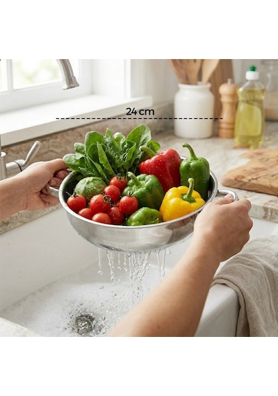 24cm Basık Süzek Metal Süzgeç Kulplu Bx40 Çok renkli