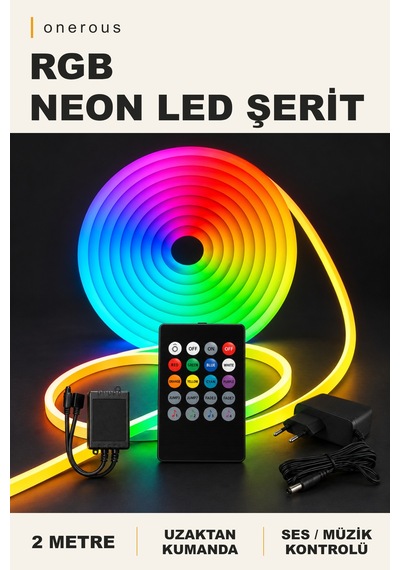 Onerous 2 M Rgb Neon Led Şerit, Müzik Kontrollü, Kumandalı