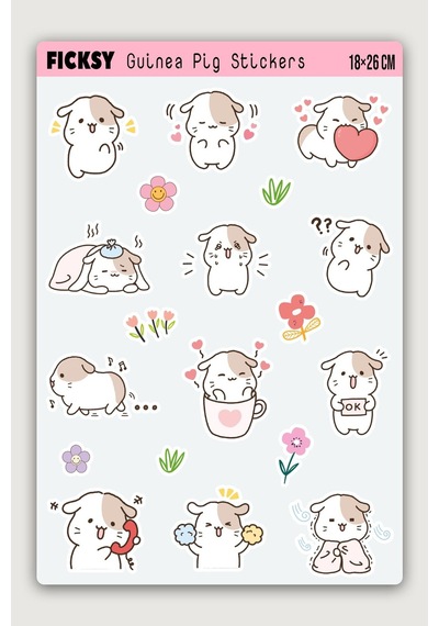 Kawaii Stili Sevimli Guinea Pig Sticker Seti - 17 Adet Gine Pig Etiket Çıkartma Diğer