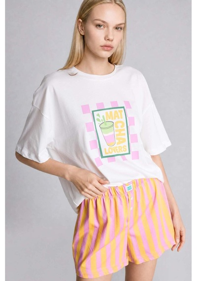 Defacto Oversıze Kısa Kollu 2li Pembe Şortlu Pijama Takımı I0437ax26hspn452 Pembe-pn452