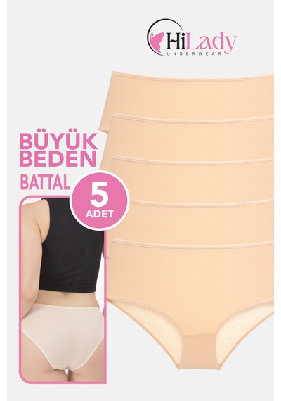 Kadın Külot, Orta Yüksek Bel Büyük Beden Külot 4xl-5xl-6xl 5 Adet, Yumuşak Pamuklu Rahat Kumaş Ten