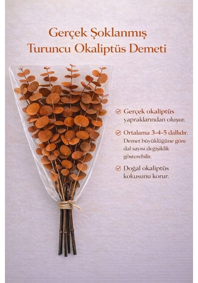 Gerçek Şoklanmış Turuncu Okaliptüs Demeti Doğal Kokulu Büyük Yaprak Büyük Demet Turuncu