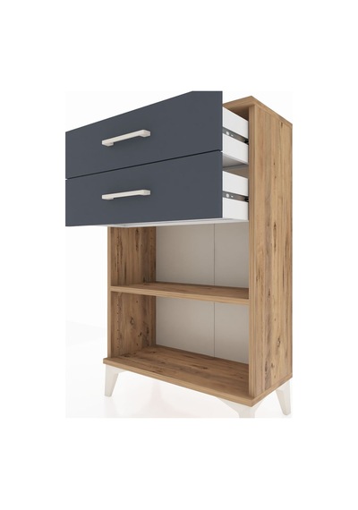 Arges Komodin Tek Raflı 2 Çekmeceli 60x30x96 Çam-antrasit Atlas Çam
