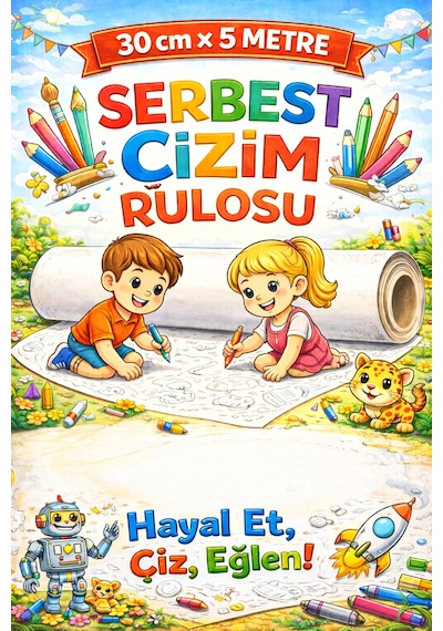 30 Cm X 5 Metre Serbest Çizim Rulosu Dev Çizim Kağıdı Çocuklar Ve Öğrenciler Için Yaratıcı Çizim Rulosu Büyük Boy Boş Çizim Kağıdı