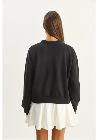 Shade Kadın Fular Detaylı Pamuklu Ottoman Sweatshirt 6931 60283689 - Siyah