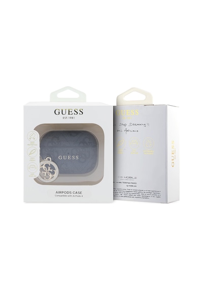 Airpods Pro 3 Uyumlu Kılıf Guess Orjinal Lisanslı Pu Deri 4g Desenli 4g Charm Kapak Siyah