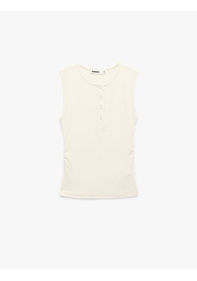 Koton Ribanalı Düğmeli Yuvarlak Henley Yaka Fitilli Atlet Sarı 6sak10407ek