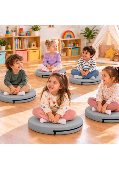 Kreş Minderi Anaokulu Aktivite Minderi, Bahçe, Dekor, Sandalye Minderi 40x40x 5 Cm Yuvarlak Minder 1 Adet Gri