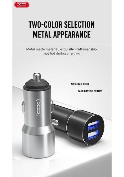 Çift Usb-a Çıkışlı Metal Araç Şarj Cihazı Ve Adaptör Cc30