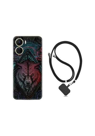 Vivo Y16 Kılıf İpli Boyun Askılı Desenli Silikon Wolf 1658