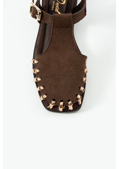 Duxal Shoes Debra Kadın Süet Örgü Tasarım Kafesli Sandalet Acıkahve