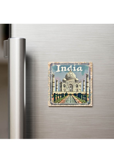 Hindistan India - Posta Pulu Temalı Ülke - Baskılı Buzdolap Magneti Kare - 9x9 Cm